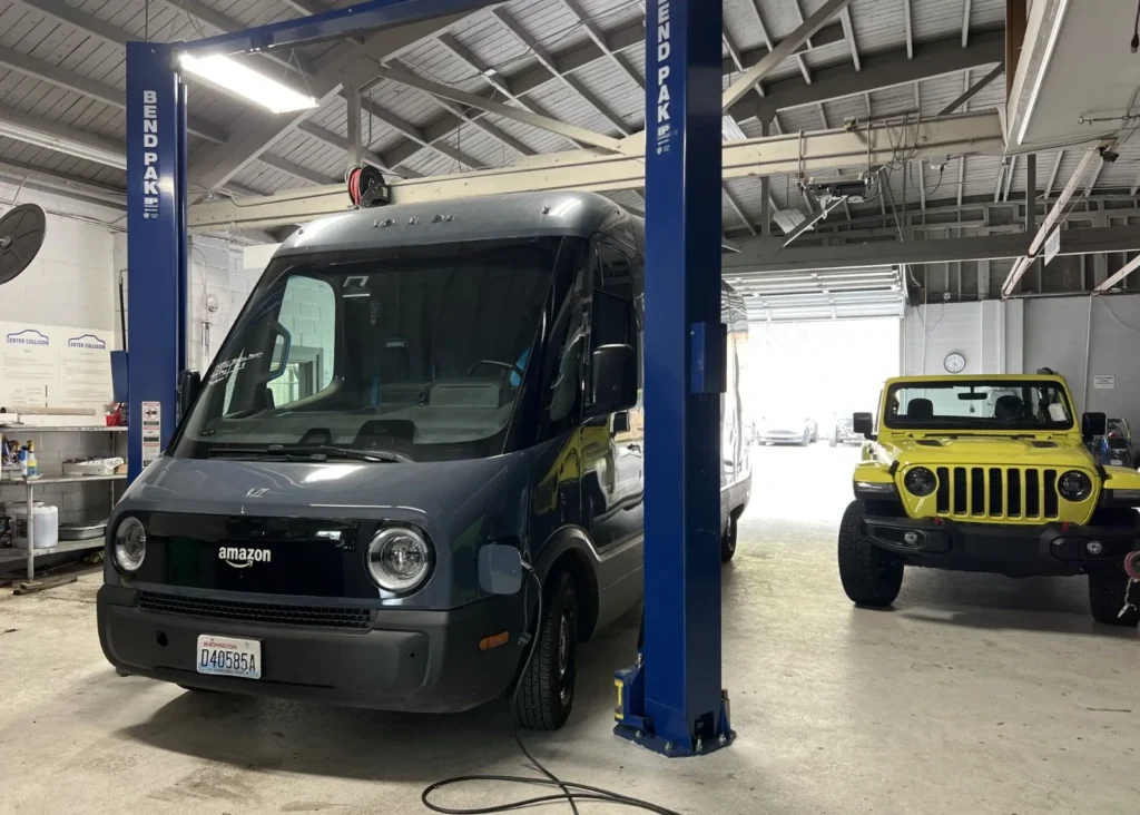 Van and Jeep in garage
